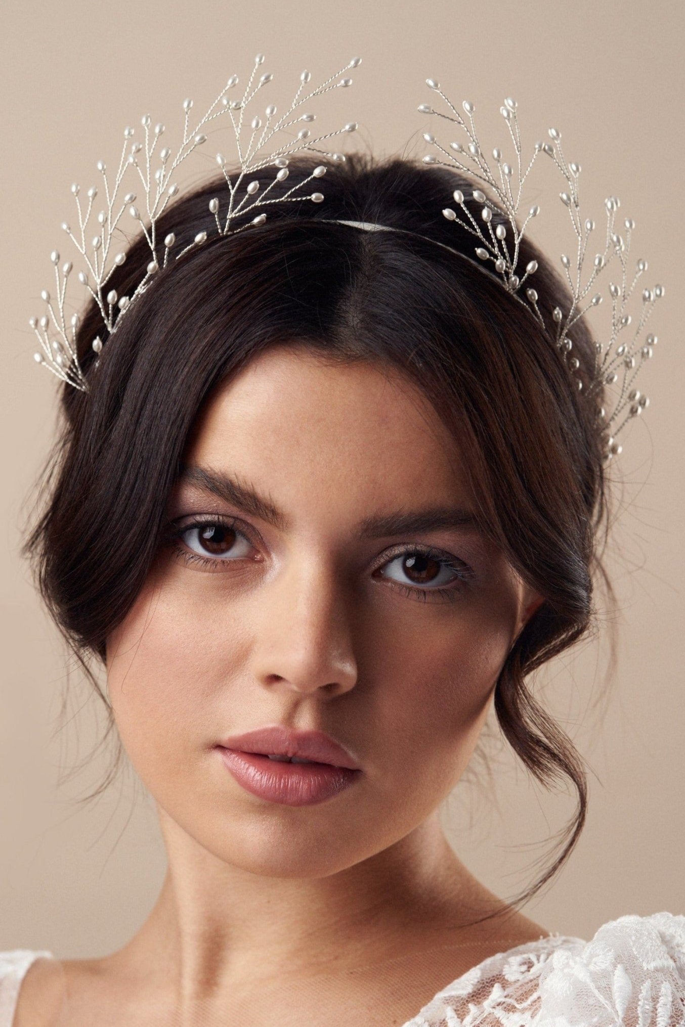 Delicate pearl crown for a woodland bride - Maeve