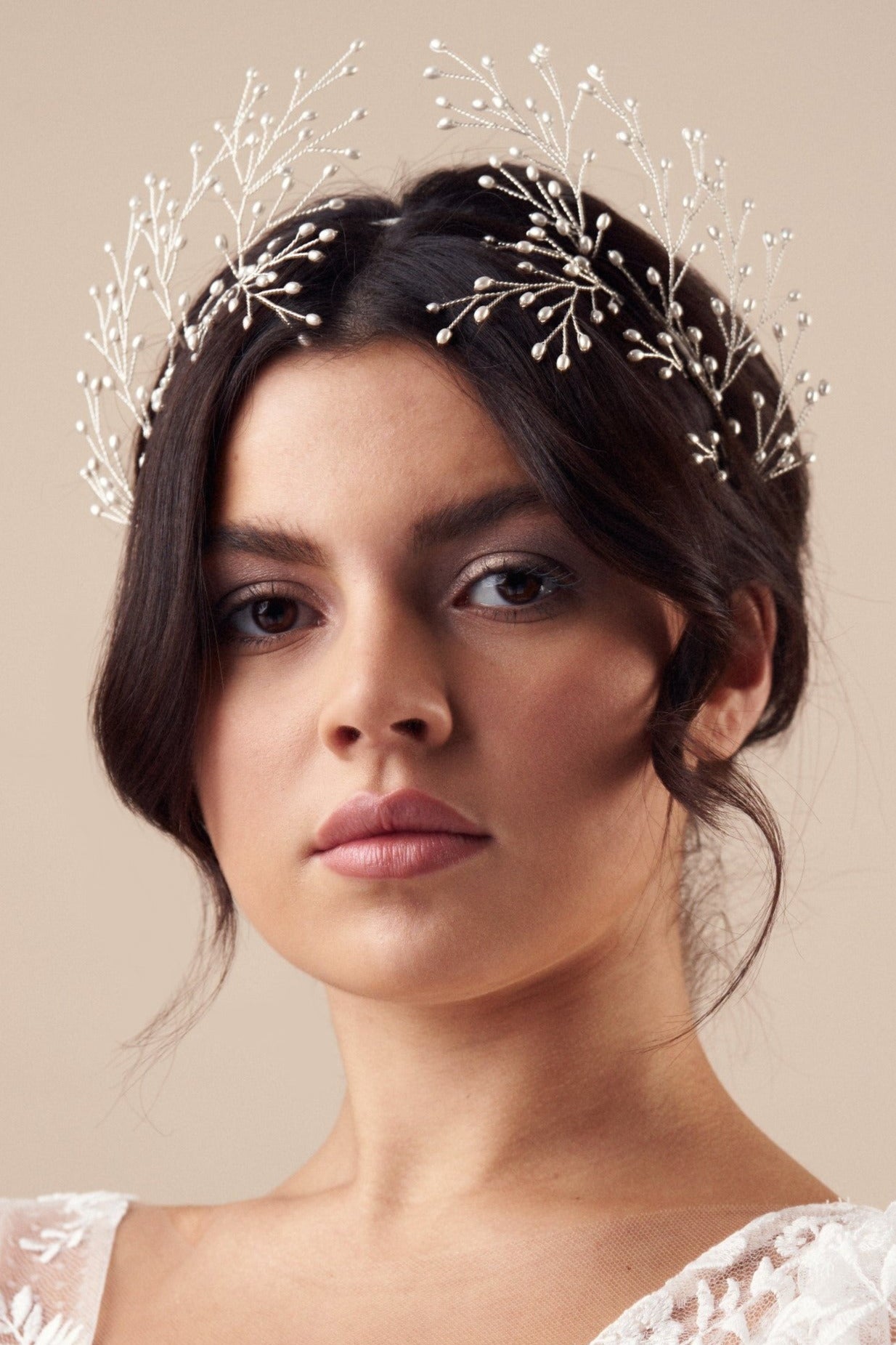 Delicate pearl crown with matching May and Haillie hairpins - Maeve