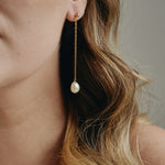 Poppy Long Drop Baroque Pearl Earrings Gold