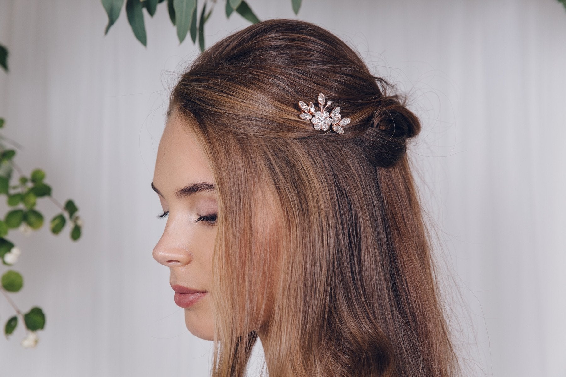 Saffron Elegant Silver Crystal Flower Hair Pins