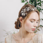 Silver crystal and pearl bridal hair comb vine
