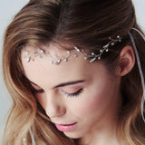 Leafy trailing bohemian bride Swarovski Crystal wavy hairvine - Selena