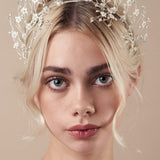 Boho crystal flower crown in silver and ivory with four matching Coralie hairpins - Isobel