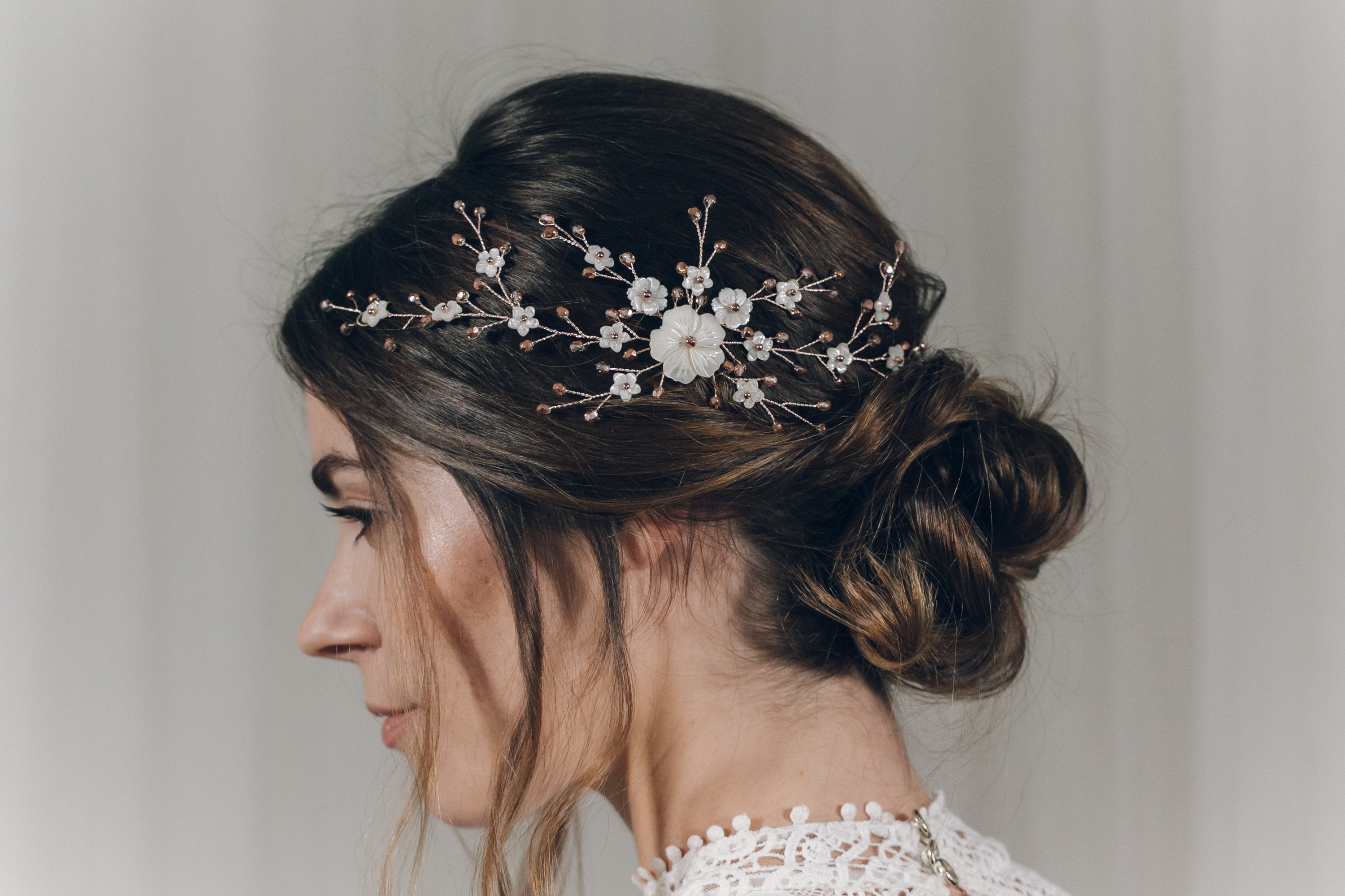 Gold rose gold or silver flower bridal hair vine comb - Sylvie - Debbie Carlisle