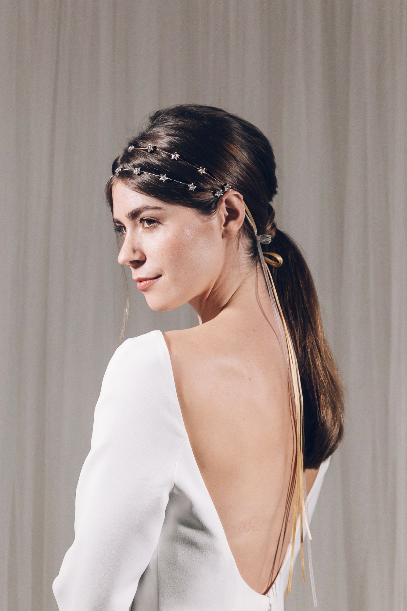 Star bridal headband hair vines (two) in gold and silver Swarovski crystal - Star