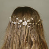 Sylvie gold crystal rustic wedding hair vine comb for the back of the head
