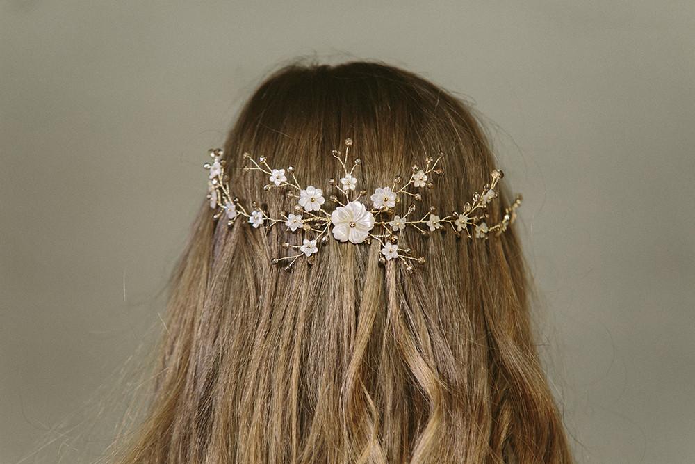 Sylvie gold crystal rustic wedding hair vine comb for the back of the head