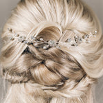 Crystal and pearl bridal delicate half up updo wedding hairvine - Thea
