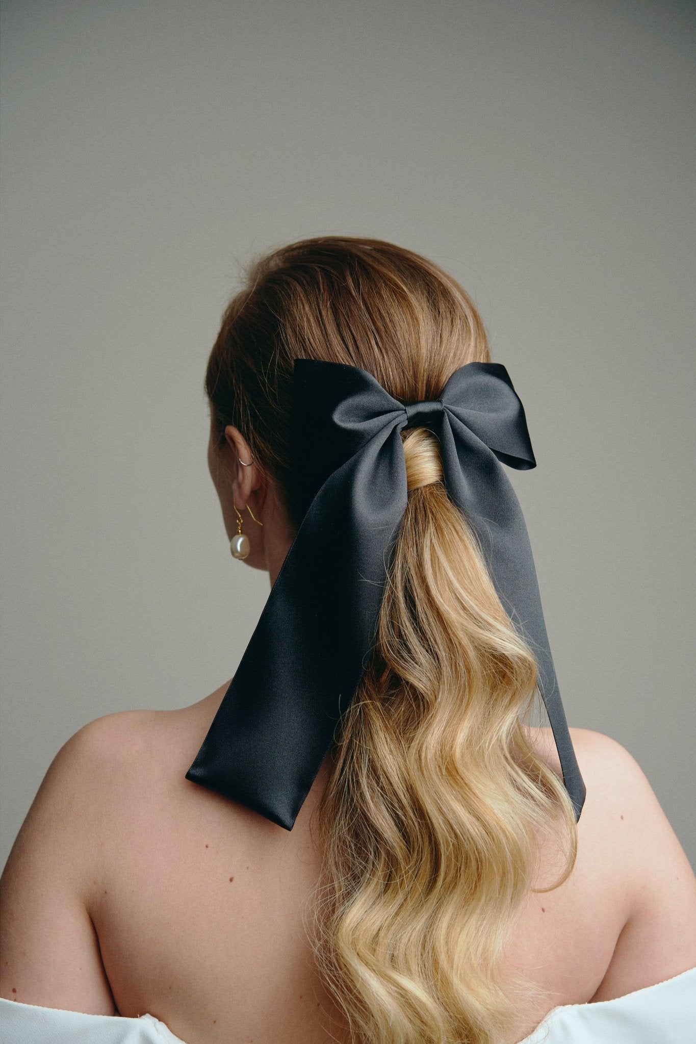 Valeria black satin hair bow clip