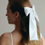 Valeria white satin hair bow clip