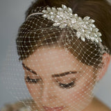 Standard birdcage veil in ivory with deco crystal headband
