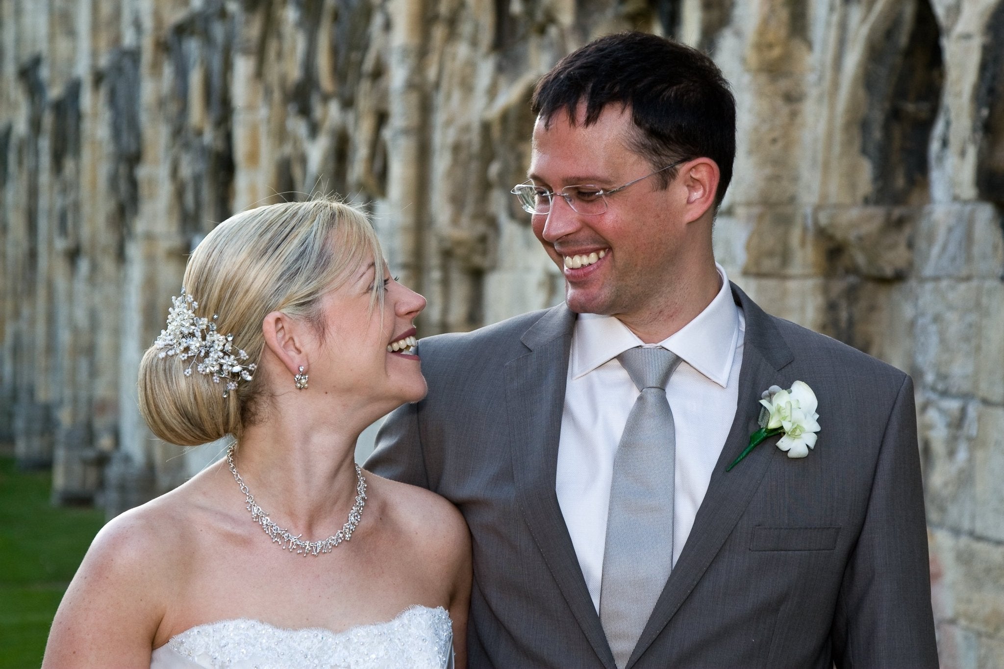 Debbie Carlisle wears her own bridal headpiece on her wedding day