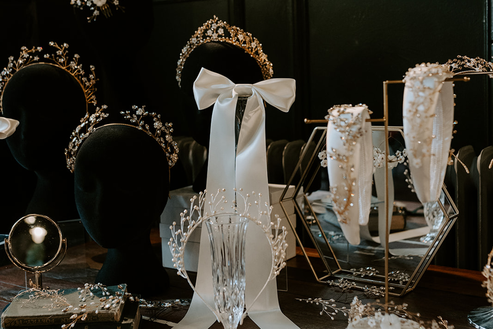 A selection of Bridal hair accessories on display at The Mowbray