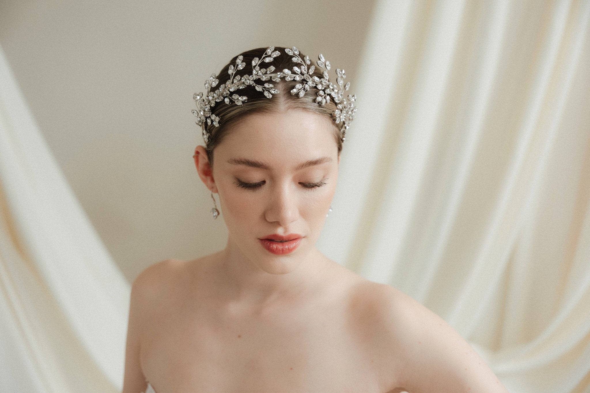 bride wears tiara style crystal crown