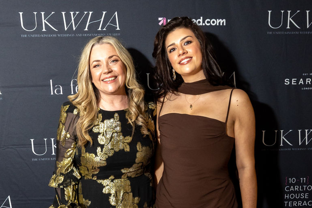 Debbie Carlisle and Lois Cora on the red carpet at the Dorchester for the wedding awards