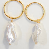 Bowie Hoop Earrings With Biwa Baroque Pearls - Silver/Gold