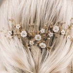 Small gold floral crystal wedding hairvine for bridal updo - Ariel