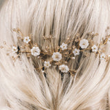 Small gold floral crystal wedding hairvine for bridal updo - Ariel
