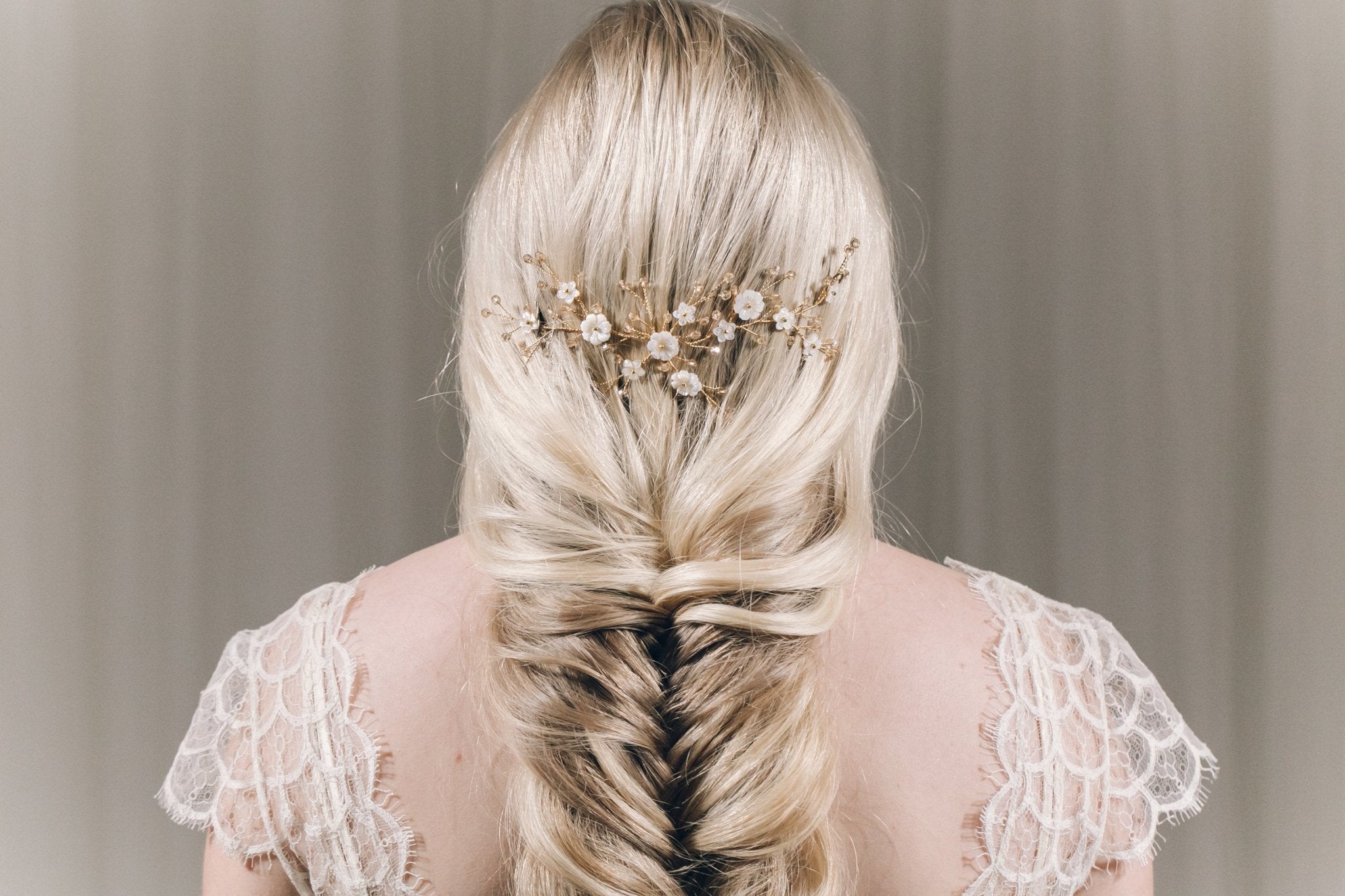 Small gold floral crystal wedding hair vine for bridal updo or half up - Ariel