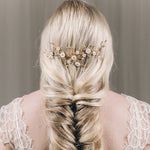 Small gold floral crystal wedding hair vine for bridal updo or half up - Ariel