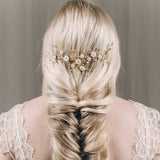 Small gold floral crystal wedding hair vine for bridal updo or half up - Ariel