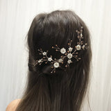 Rose gold pearl flower and crystal wedding hair vine - Ariel