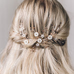 Small rose gold floral crystal wedding hairvine for bridal updo or half up - Ariel