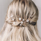 Small rose gold floral crystal wedding hairvine for bridal updo or half up - Ariel