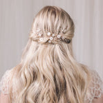 Small rose gold floral crystal wedding hair vine for bridal updo or half up - Ariel