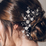 Small silver floral crystal wedding hair vine for bridal updo or half up - Ariel