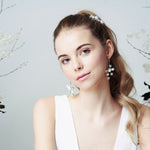 Silver Swarovski Crystal star and pearl cluster wedding hair comb with earrings
