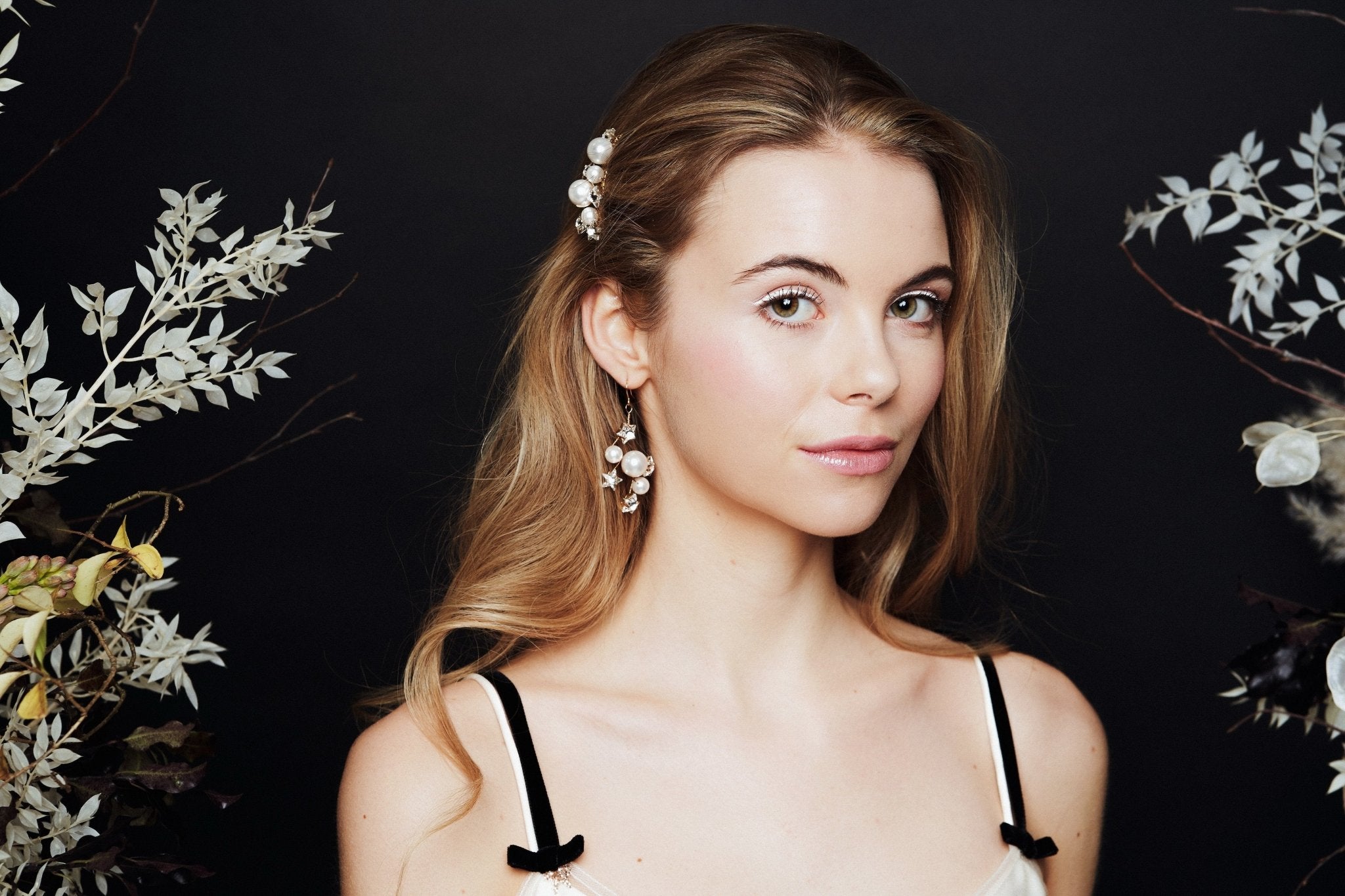 Gold Asteria celestial wedding hair comb and earrings by Debbie Carlisle