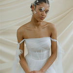 Betsy Ivory Birdcage Veil With 3D Silk Flowers worn with the Esther silk flower padded headband