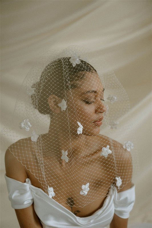 Blossom Statement Birdcage Blusher Veil With 3D Flowers 