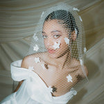 Blossom Statement Birdcage Blusher Veil With 3D Flowers 
