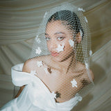 Blossom Statement Birdcage Blusher Veil With 3D Flowers 