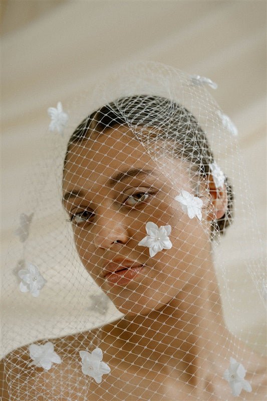 Blossom Statement Birdcage Blusher Veil With 3D Flowers 