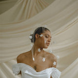 Blossom Ivory Birdcage Blusher Veil With 3D Flowers