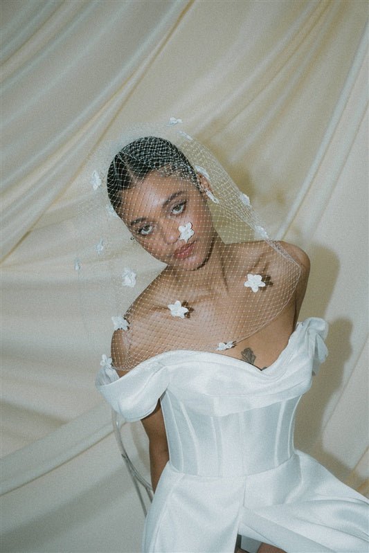 Blossom Statement Birdcage Blusher Veil With 3D Flowers 