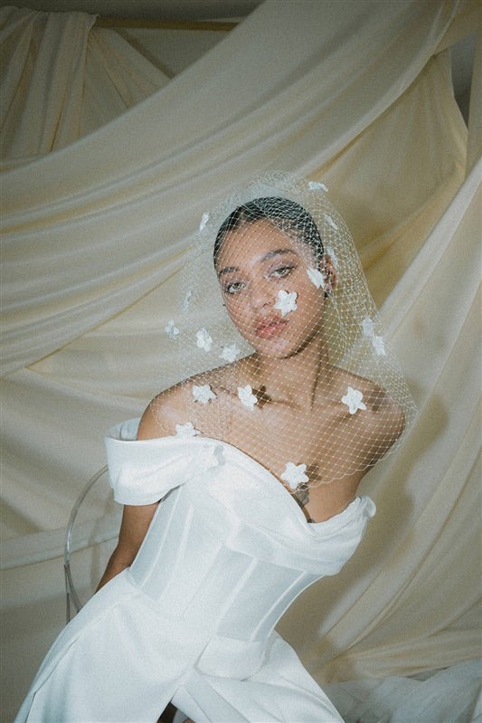 Blossom Statement Birdcage Blusher Veil With 3D Flowers 