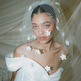 Blossom Ivory Birdcage Blusher Veil With 3D Flowers