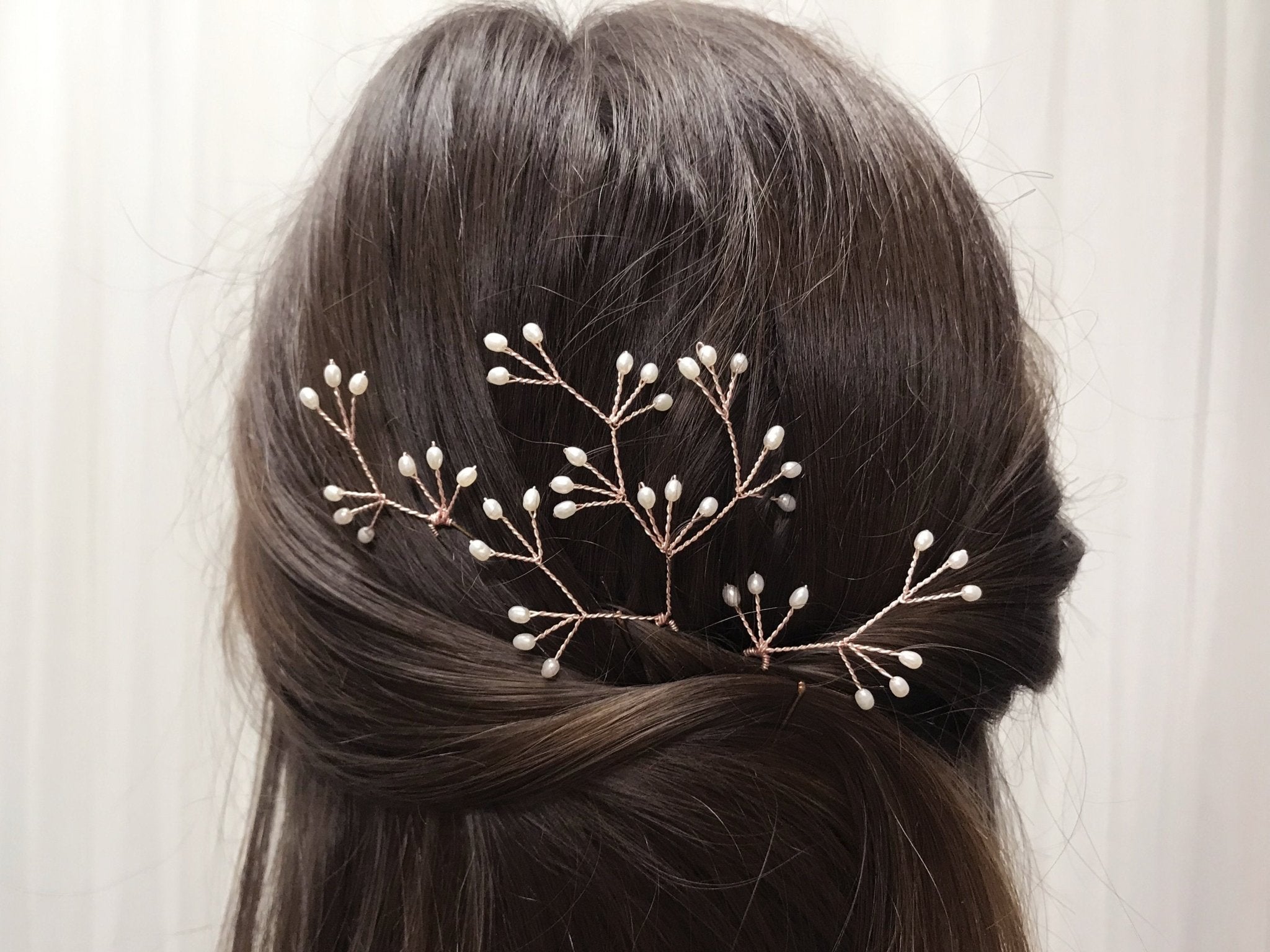 Rose gold freshwater pearl cluster hair pins - Celeste