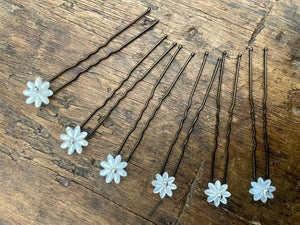 Delicate mother of pearl flower hair pins set - Daisy