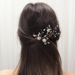 Silver crystal flower and freshwater pearl hair vine - Ella