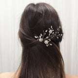 Silver crystal flower and freshwater pearl hair vine - Ella