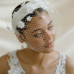 Fleur ivory Birdcage Veil With 3D Silk flowers 