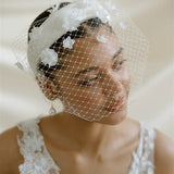Fleur ivory Birdcage Veil With 3D Silk flowers 