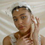 Fleur ivory Birdcage Veil With 3D Silk flowers 