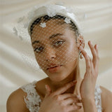 Fleur ivory Birdcage Veil With 3D Silk flowers 