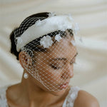 Fleur ivory Birdcage Veil With 3D Silk flowers 